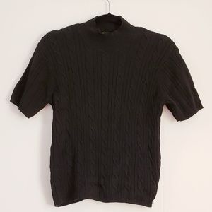 Talbots Cable Knit Short Sleeves Black Sweater M